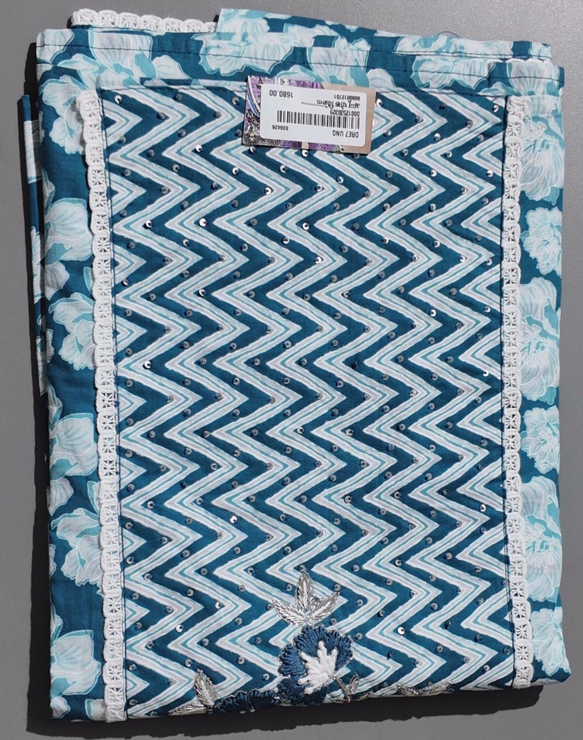 Zigzag Delight: Vibrant Unstitched Suit in Azure Bloom