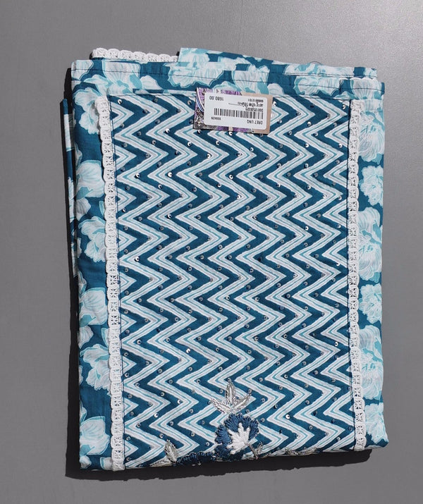 Zigzag Delight: Vibrant Unstitched Suit in Azure Bloom",