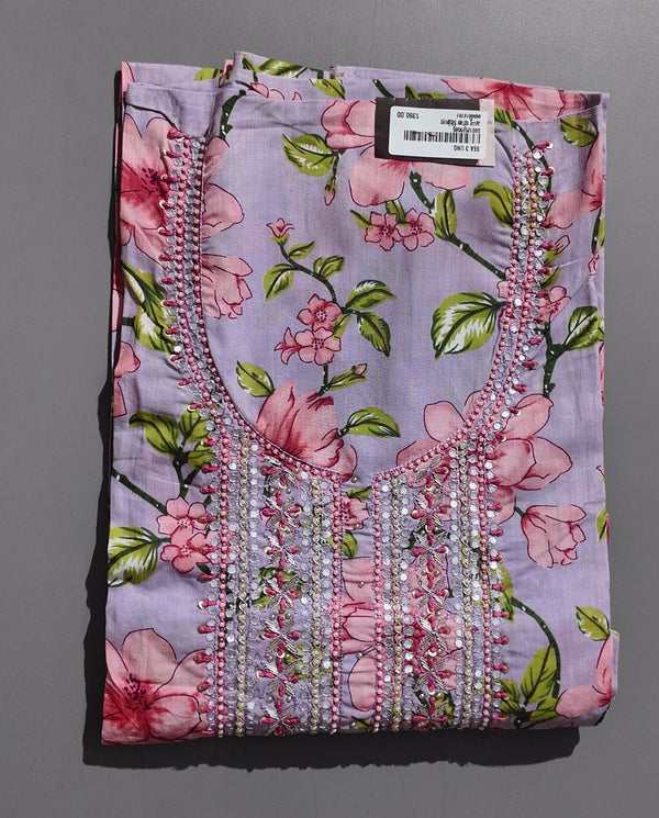 Lilac Blossom Delight: Unstitched Floral Suit Ensemble",