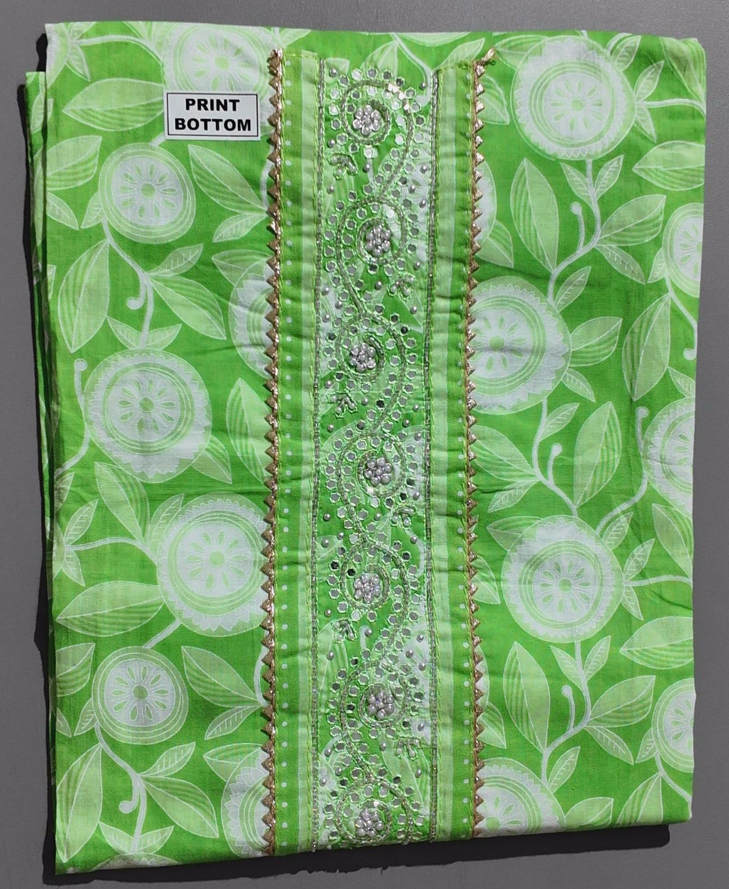 Vibrant Green Botanical Unstitched Suit with Intricate Embroidery