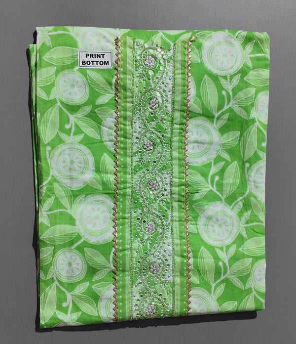 Vibrant Green Botanical Unstitched Suit with Intricate Embroidery",