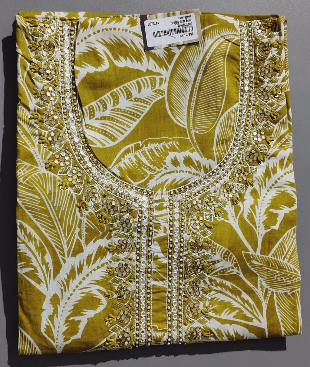 Tropical Zephyr: Artisanal Leaf Embellished Unstitched Suit