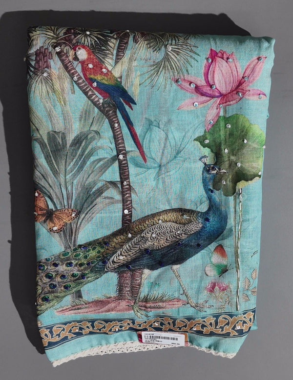 Exotic Paradise: Vibrant Wildlife Unstitched Suit Fabric",