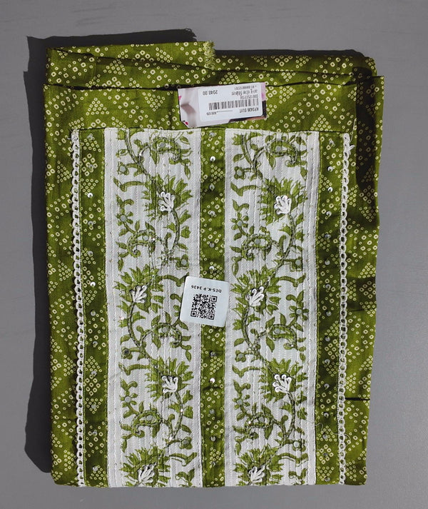 Chic Lime Green Floral Unstitched Suit Set",