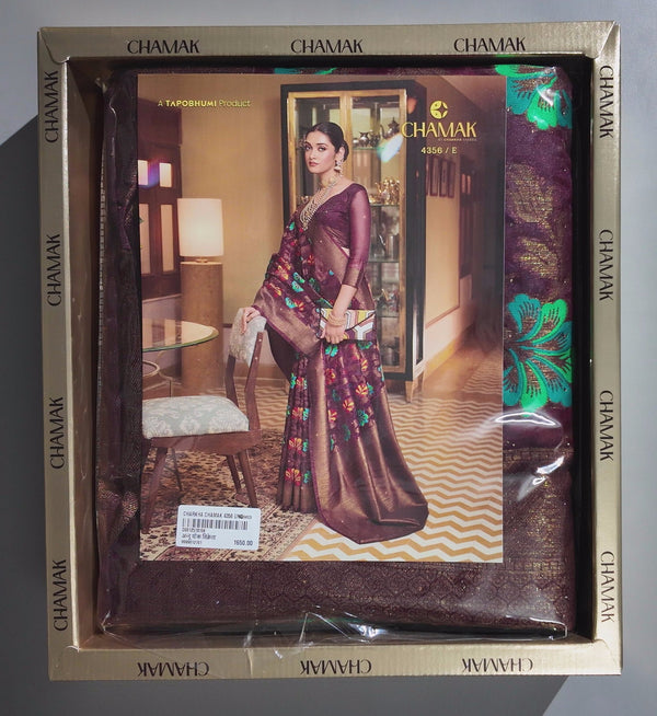 Regal Burgundy Blossom Saree with Vibrant Floral Hues",