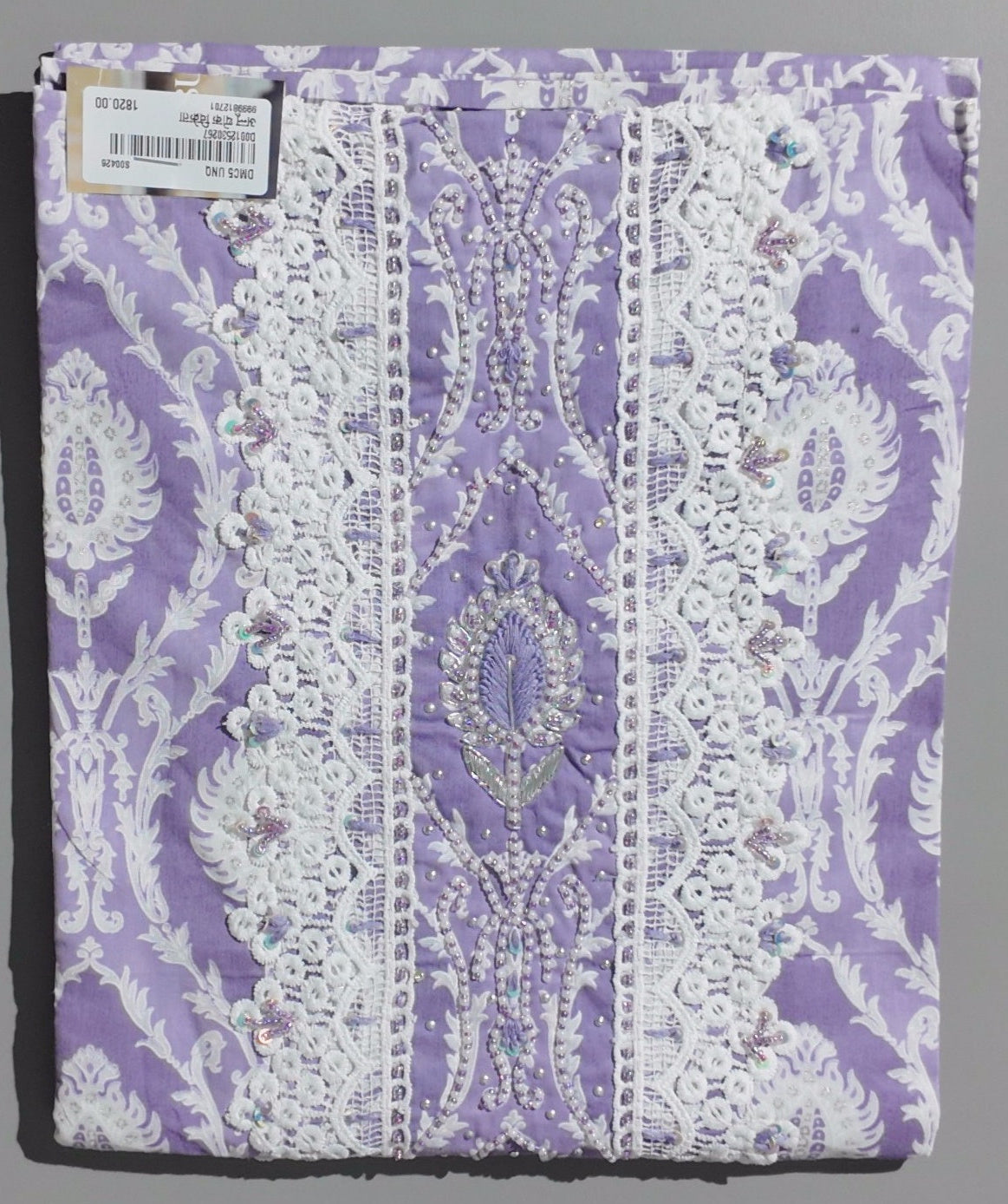 Lavender Dream: Intricate Lace Unstitched Suit