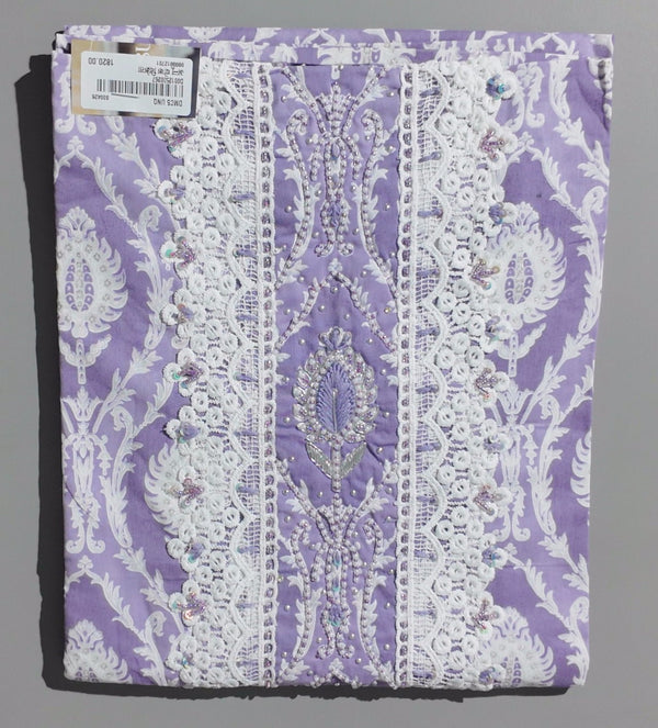 Lavender Dream: Intricate Lace Unstitched Suit",