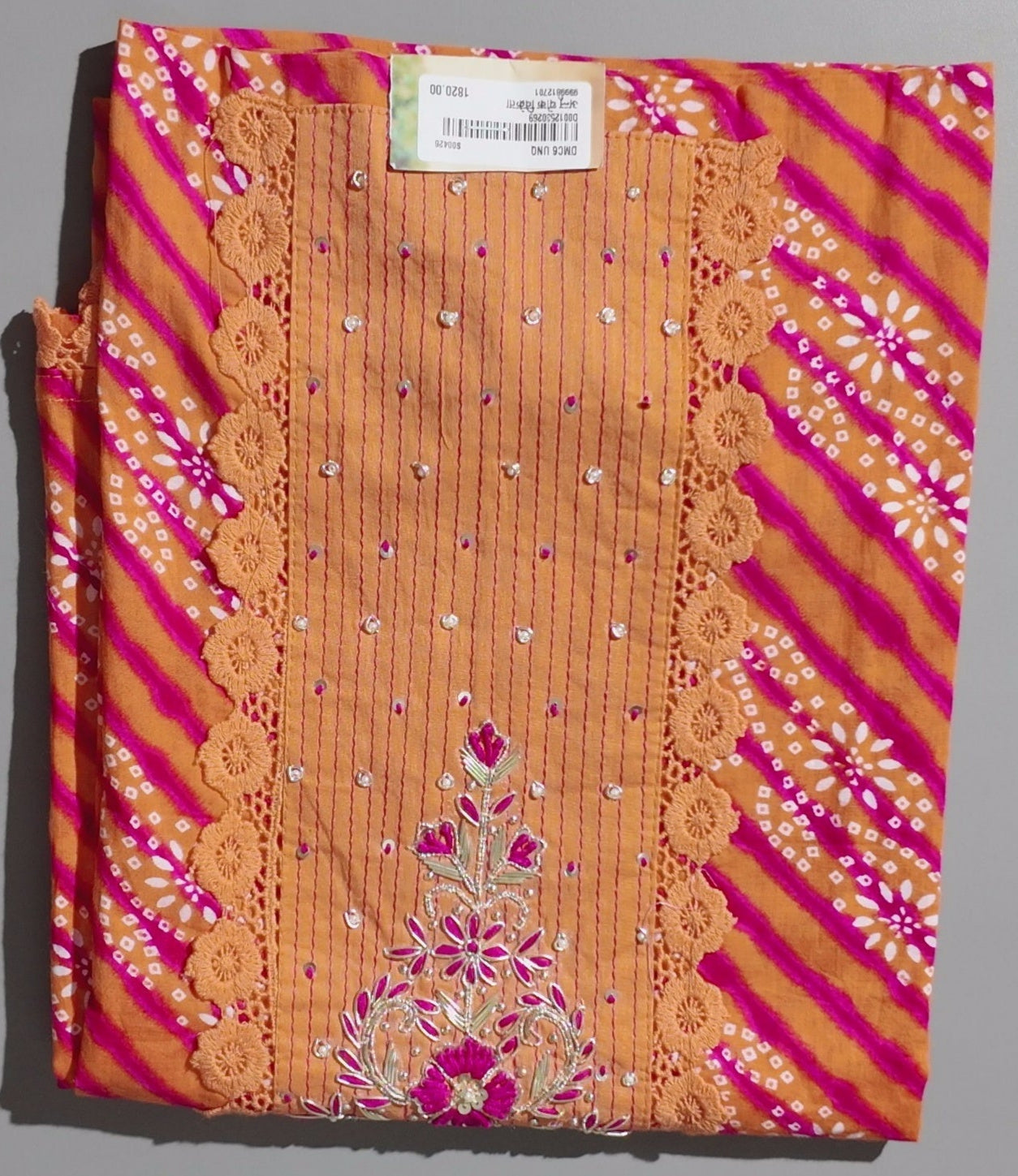 Vibrant Tangerine & Magenta Unstitched Suit with Intricate Embroidery