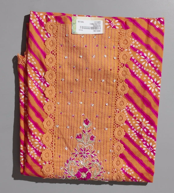 Vibrant Tangerine & Magenta Unstitched Suit with Intricate Embroidery",