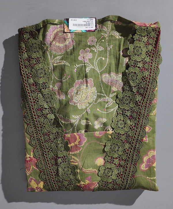Enchanted Blossom Unstitched Suit: Vibrant Green Elegance",