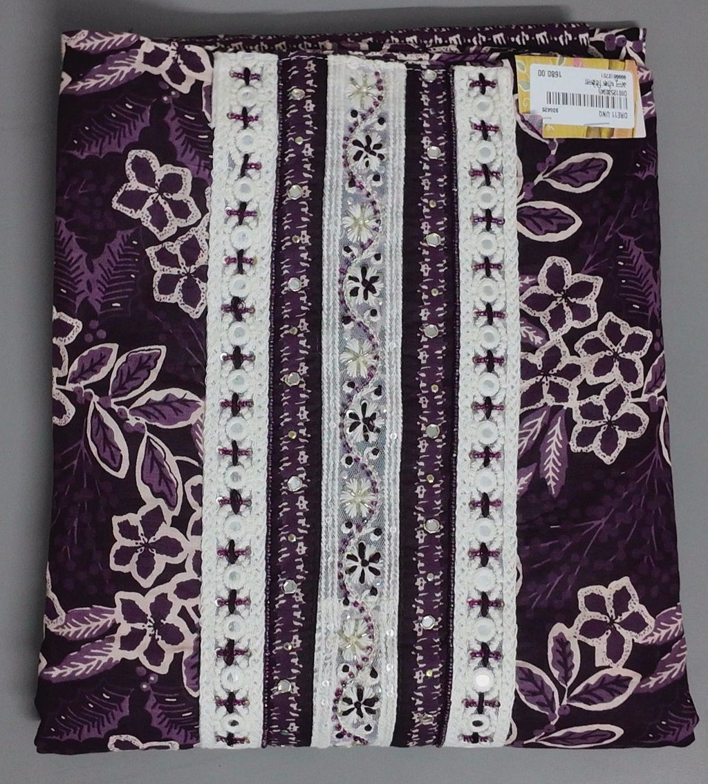 Lavender Bloom: Exquisite Embroidered Unstitched Suit