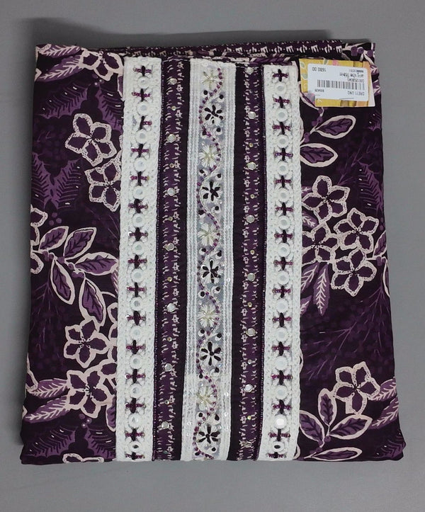 Lavender Bloom: Exquisite Embroidered Unstitched Suit",