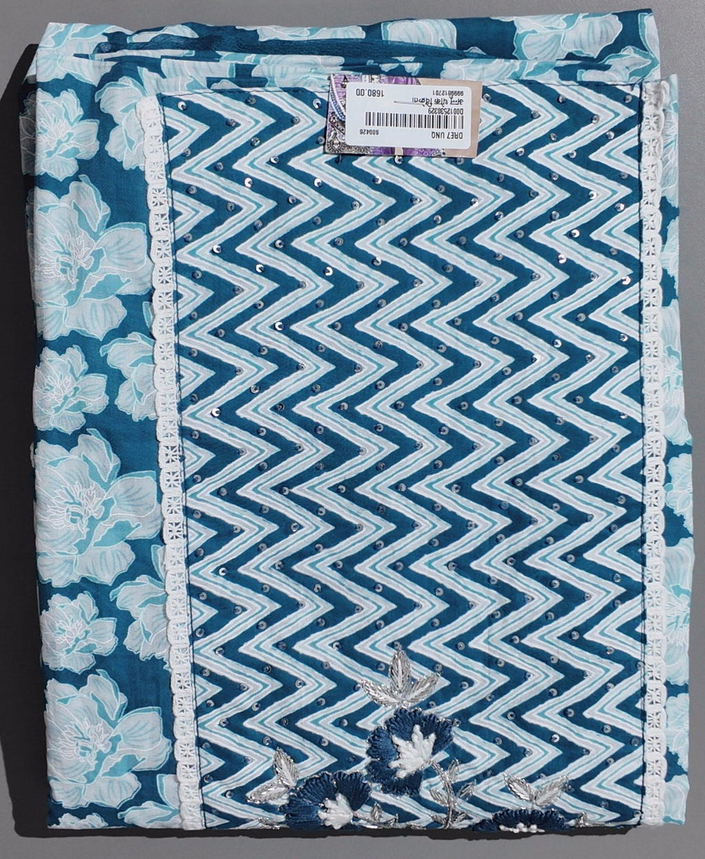 Azure Blossom Unstitched Suit: Artistry in Blue and White
