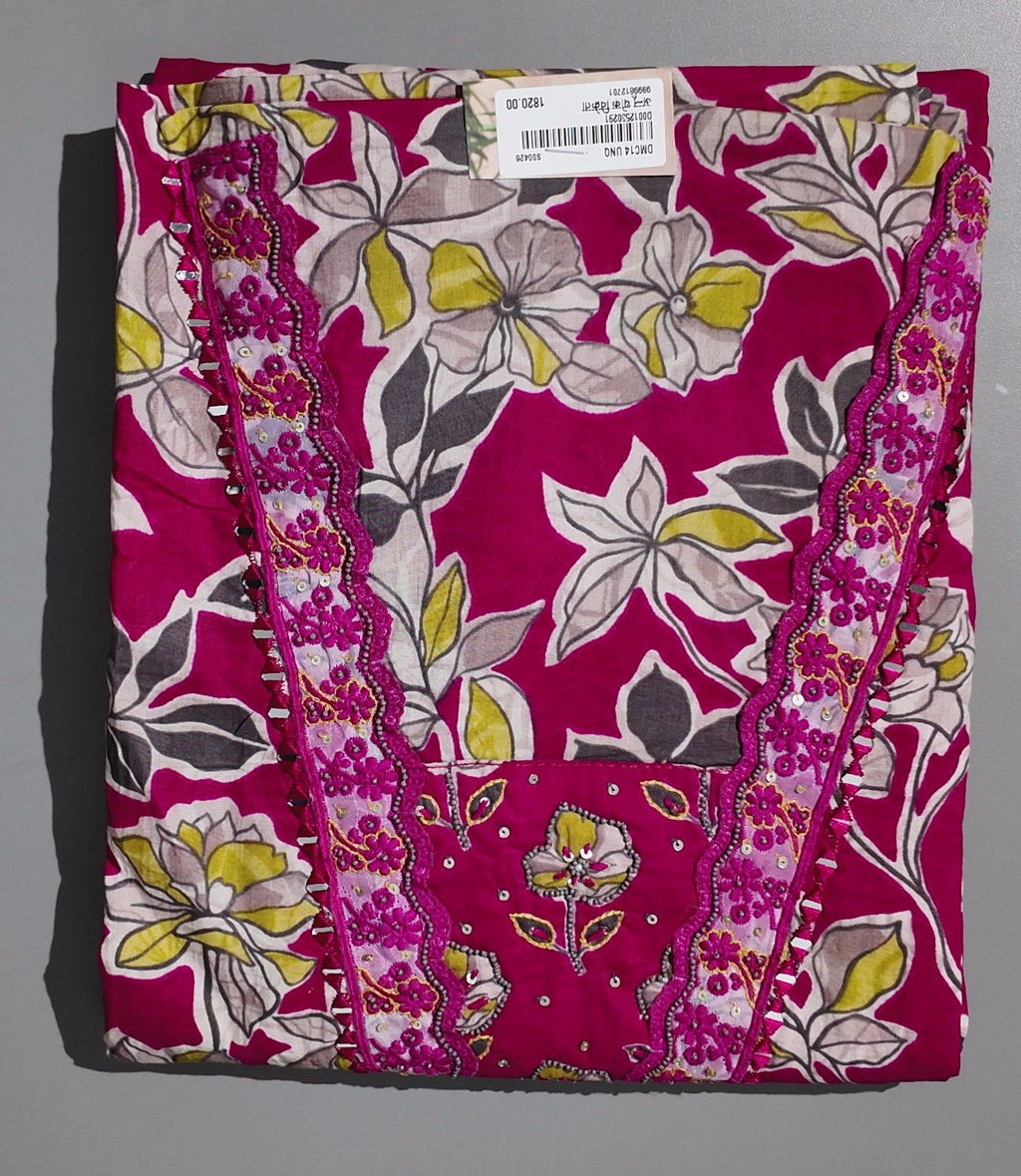 Vibrant Fuchsia Blossom Unstitched Suit Set