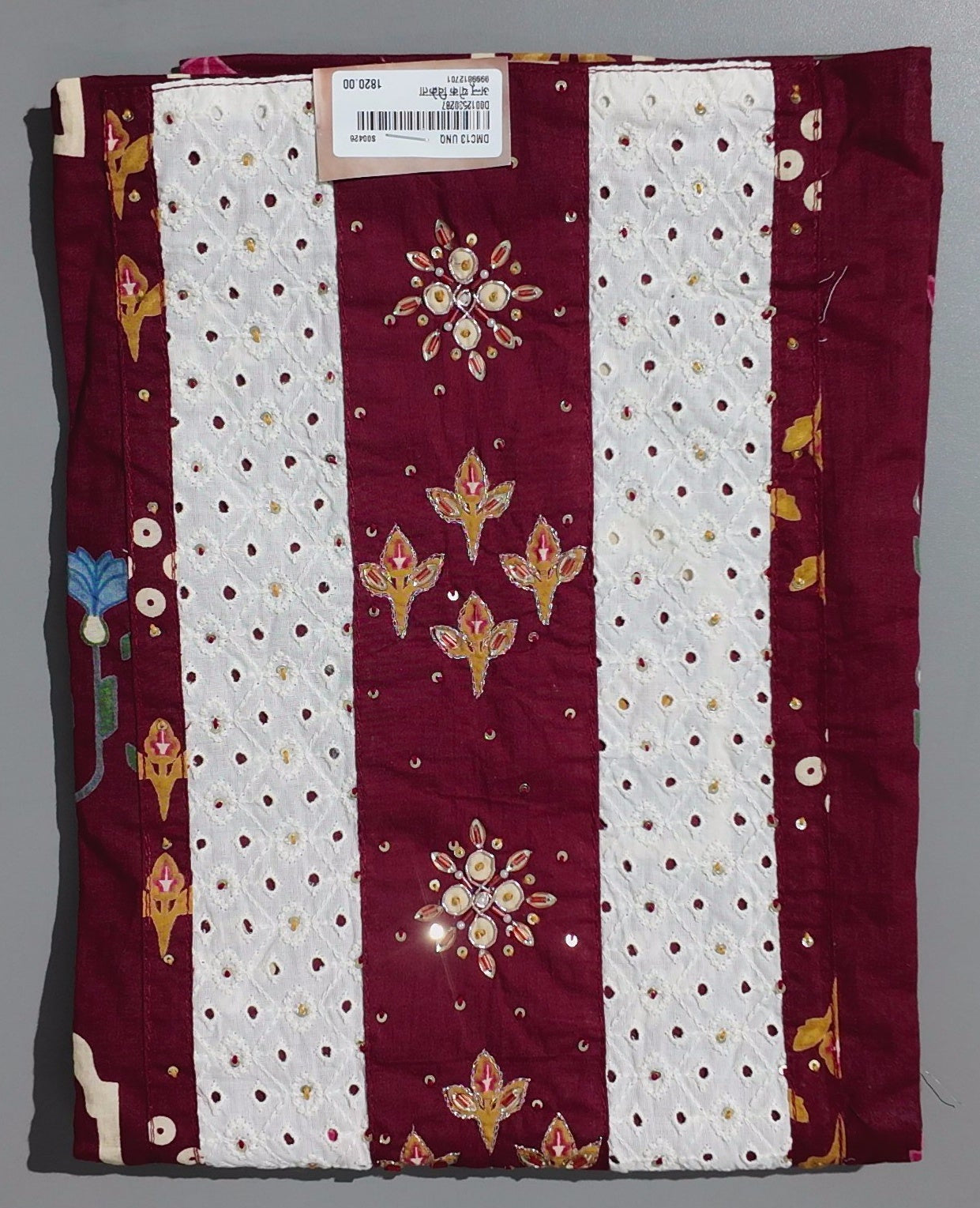 Regal Maroon & Ivory Unstitched Suit with Intricate Embroidery