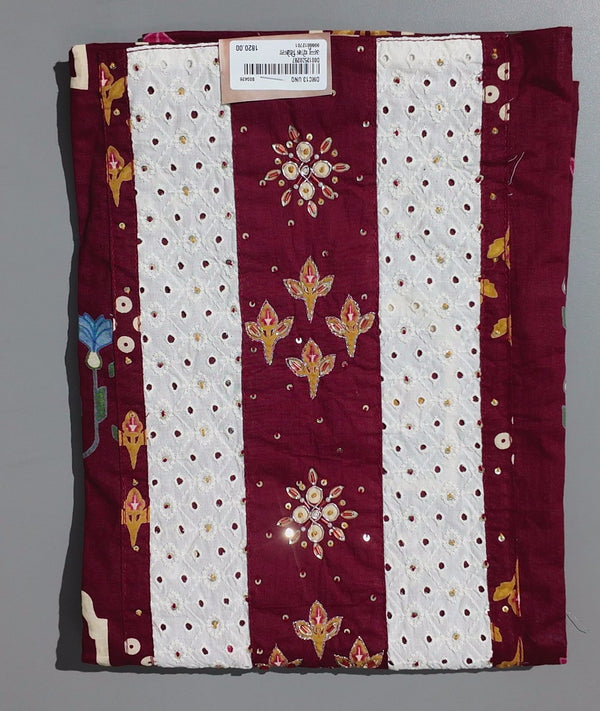 Regal Maroon & Ivory Unstitched Suit with Intricate Embroidery",