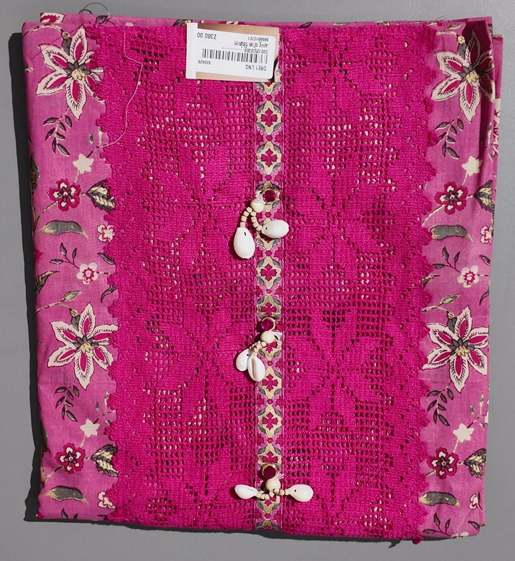 Radiant Magenta Unstitched Suit with Exquisite Lace and Beadwork