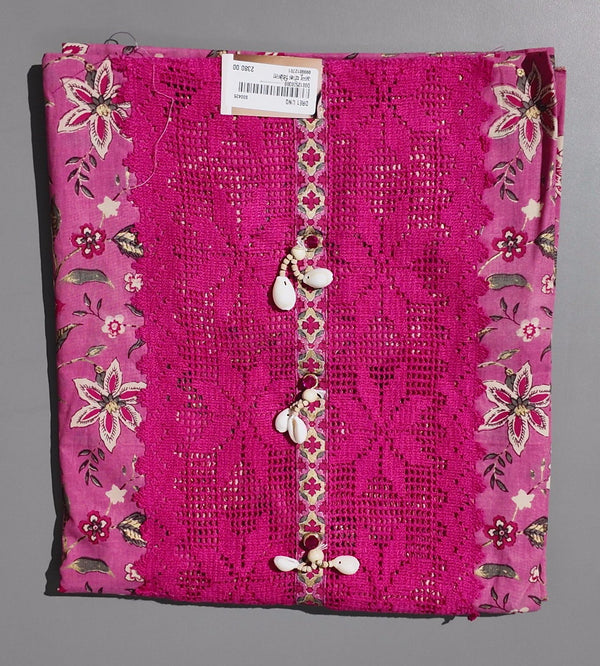 Radiant Magenta Unstitched Suit with Exquisite Lace and Beadwork",