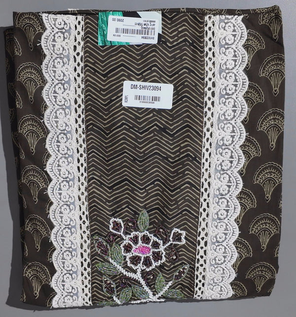 Enchanted Garden Unstitched Suit with Delicate Lace",