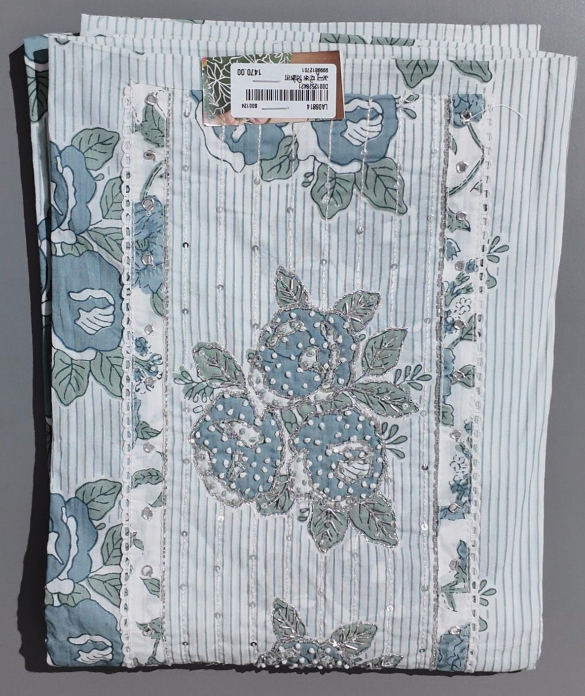 Blossom in Blue: Serene Floral Unstitched Suit