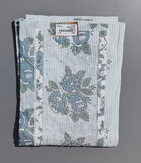 Blossom in Blue: Serene Floral Unstitched Suit",