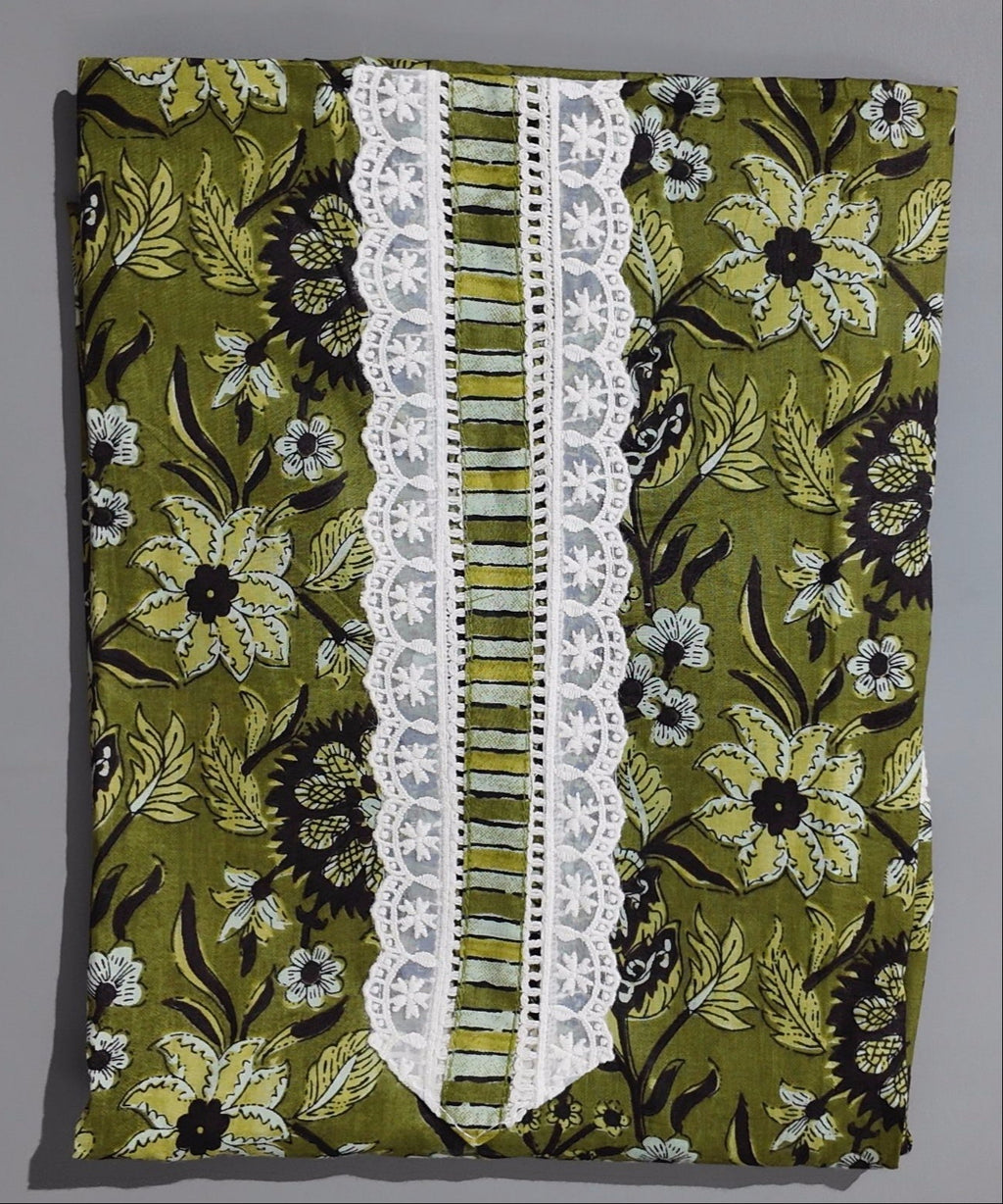 Botanical Bliss Unstitched Suit with Intricate Lace Detail