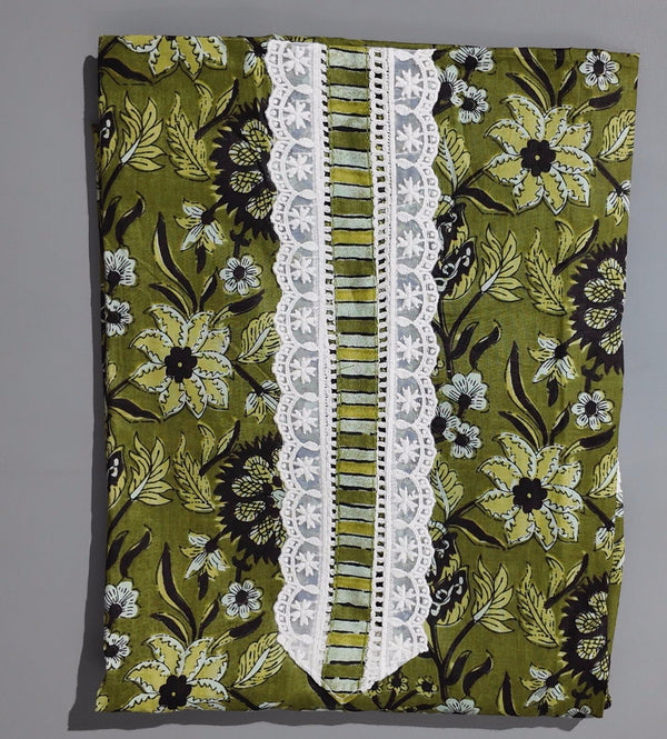 Botanical Bliss Unstitched Suit with Intricate Lace Detail",