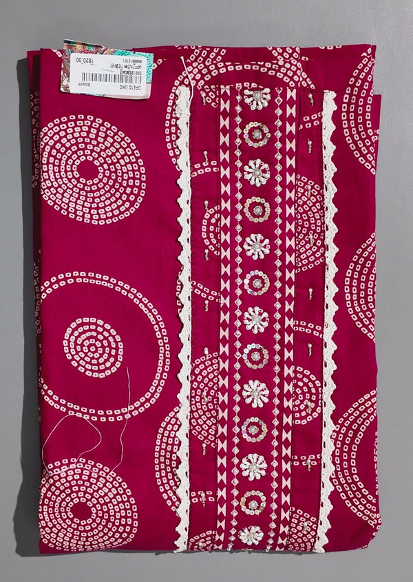 Crimson Whirl: Artistic Unstitched Suit for Celebrations",