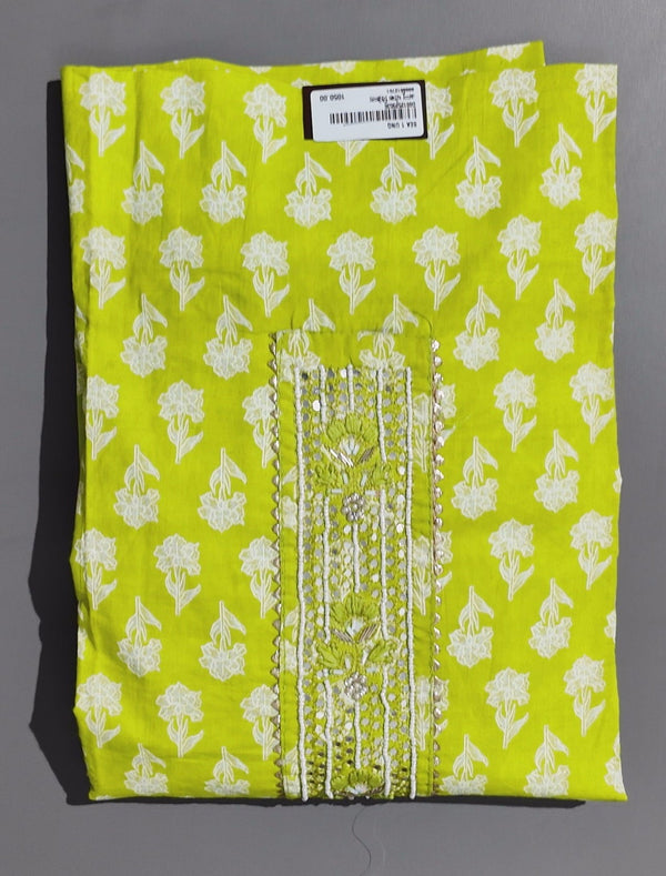 Vibrant Lime Blossom Unstitched Suit: Artisanal Craftsmanship",