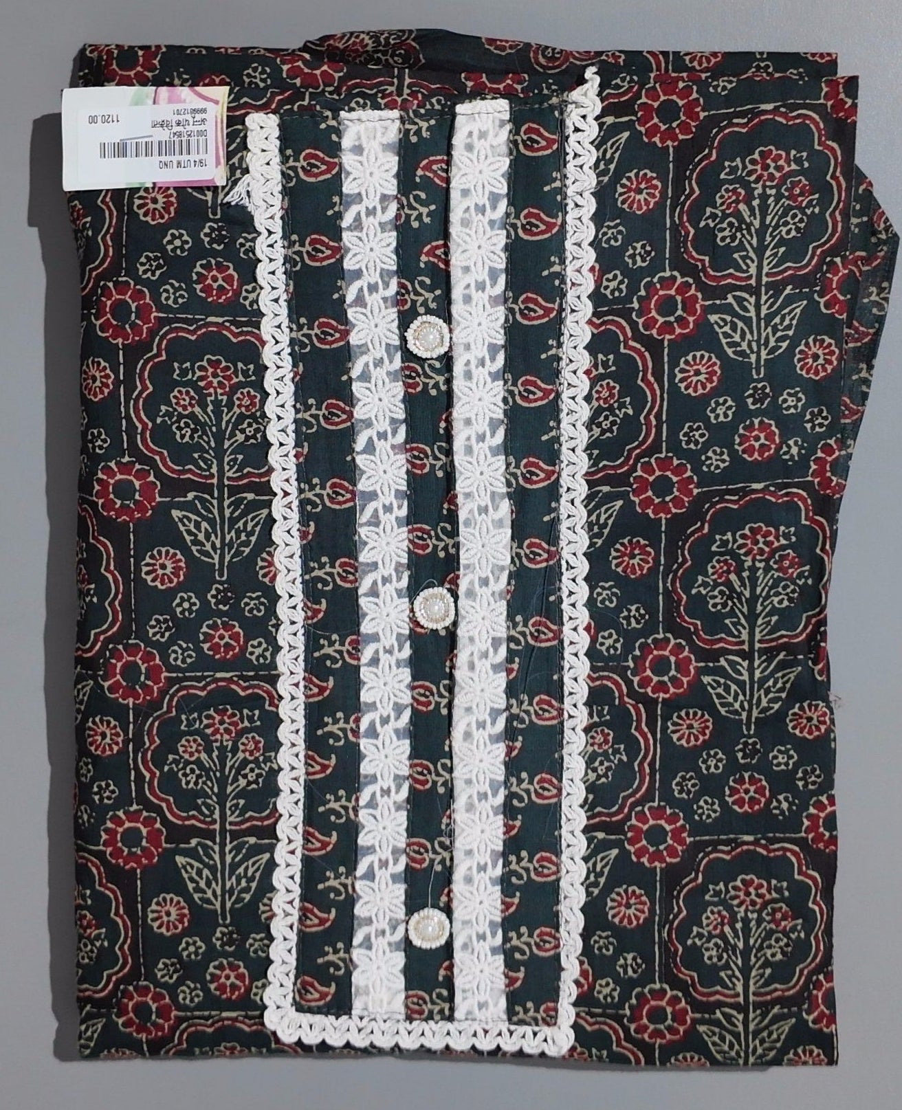 Floral Entwined Unstitched Suit with Lace Details