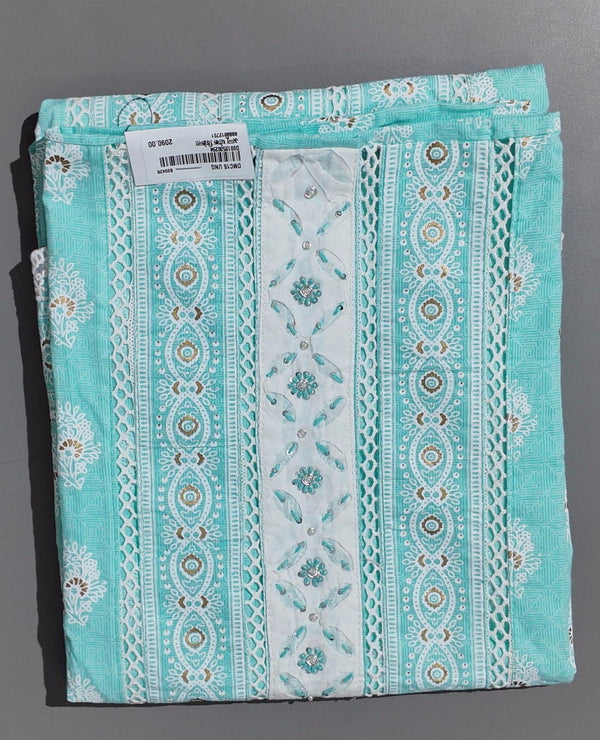 Aqua Glimpse: Enchanting Unstitched Suit for Timeless Grace",