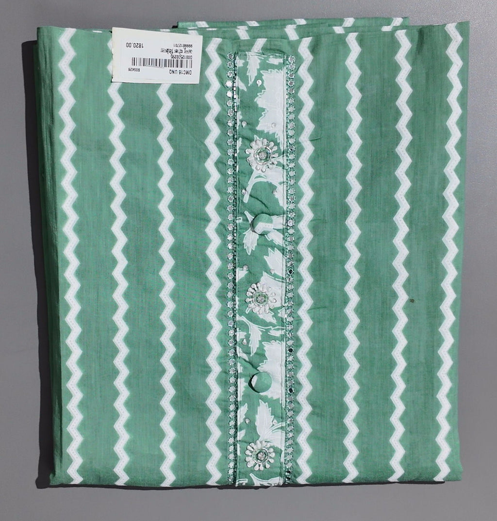 Zigzag Allure: Green Waves Unstitched Suit Set