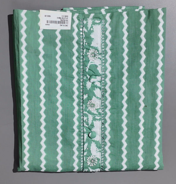 Zigzag Allure: Green Waves Unstitched Suit Set",
