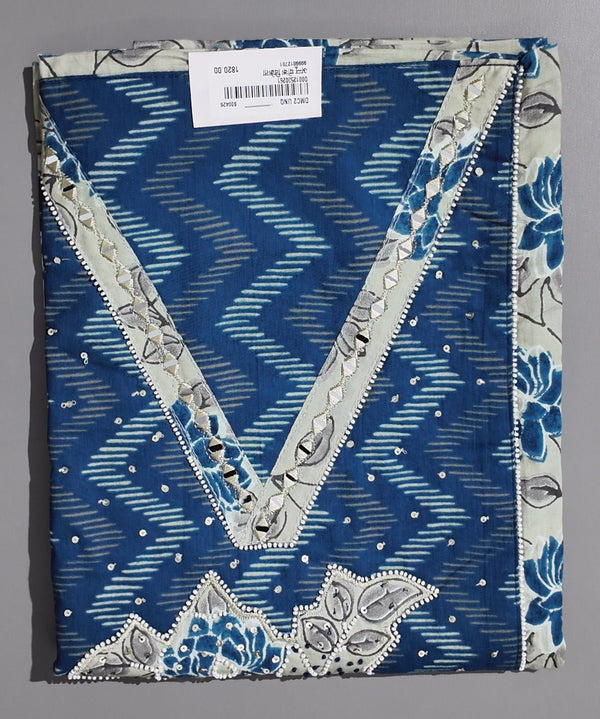 Azure Charm: Artistic Unstitched Suit with Embellished Highlights",