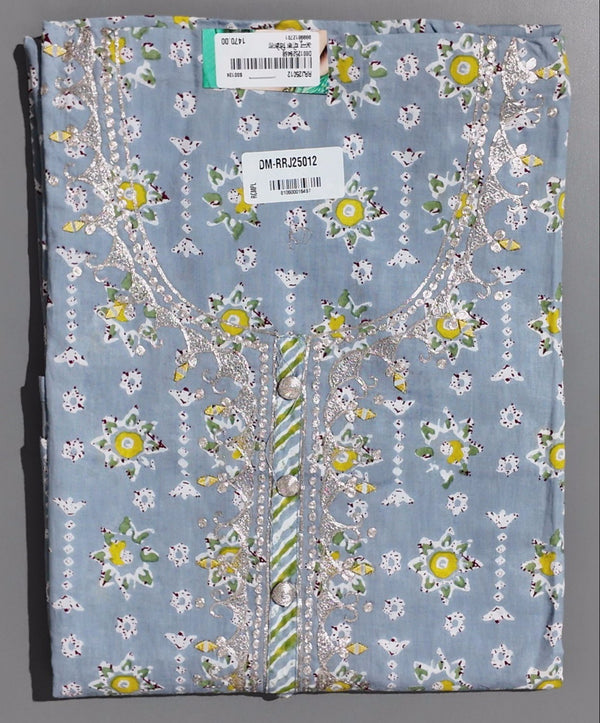 Serene Floral Unstitched Suit – Artisanal Elegance in Blue",