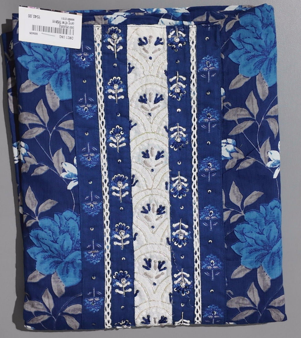Azure Blossom Unstitched Suit: Craft Your Style