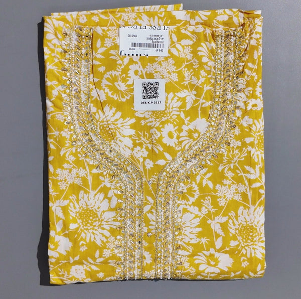 Sunlit Floral Unstitched Suit with Ornate Neck Embroidery",