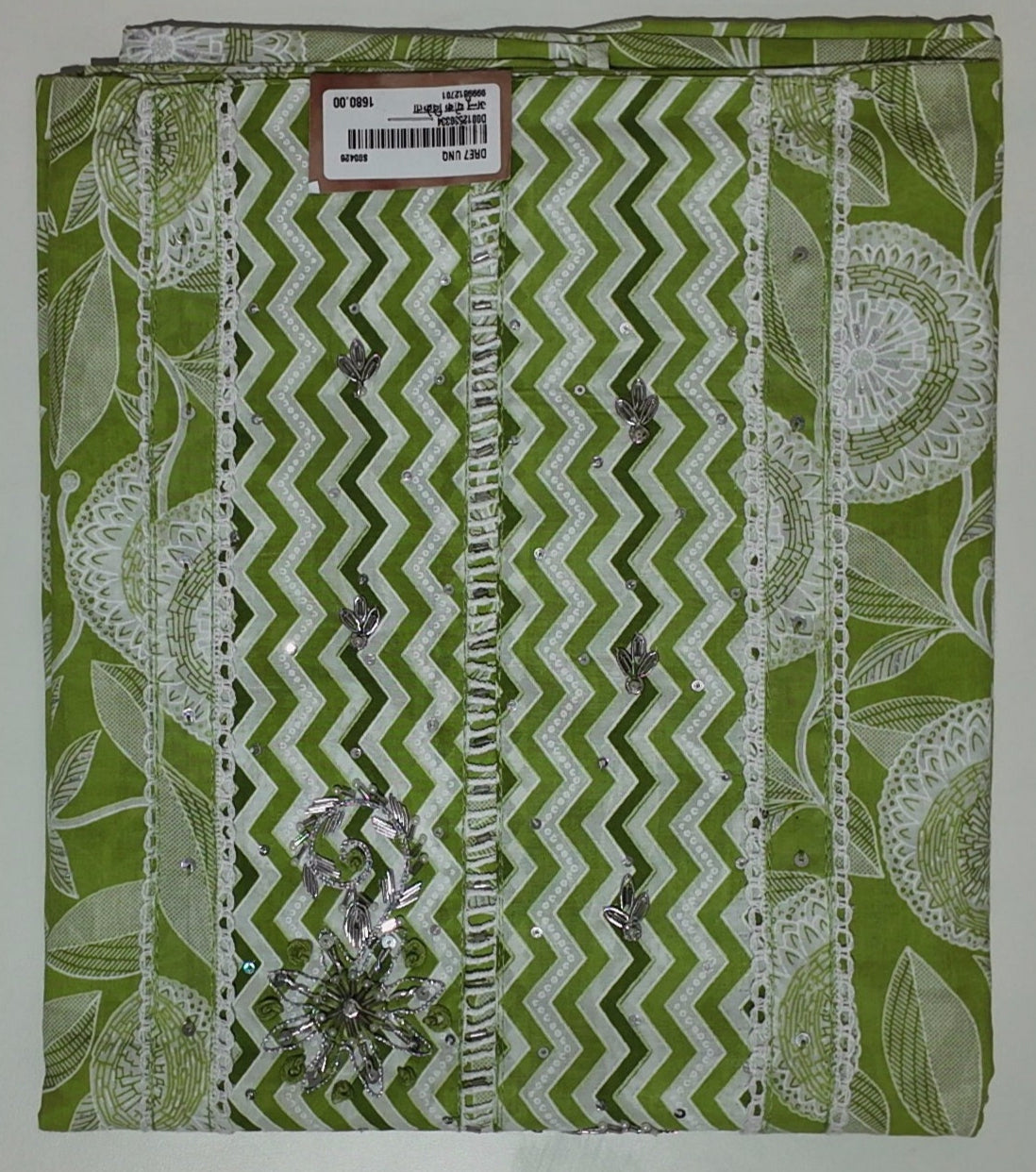 Vibrant Green Chevron & Floral Unstitched Suit