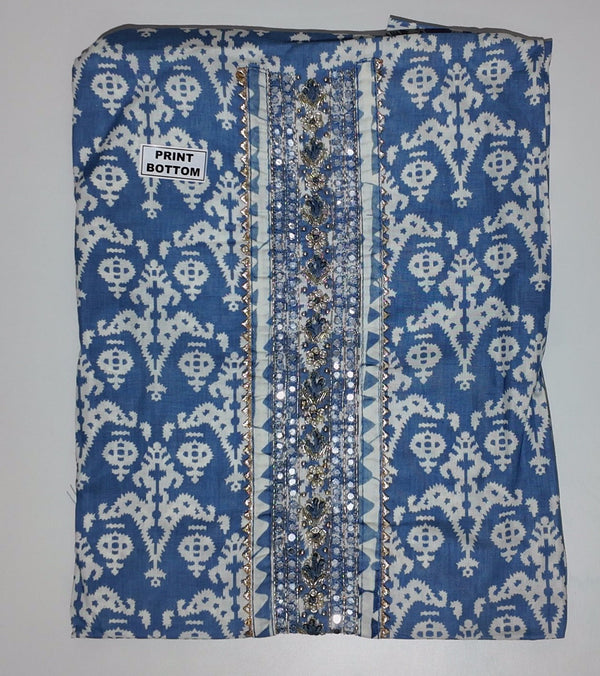 Artisanal Indigo Tapestry Unstitched Suit Fabric",