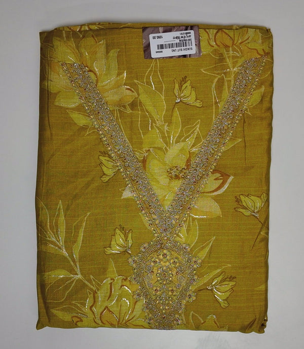 Golden Blossom: Unstitched Suit with Intricate Embroidery",