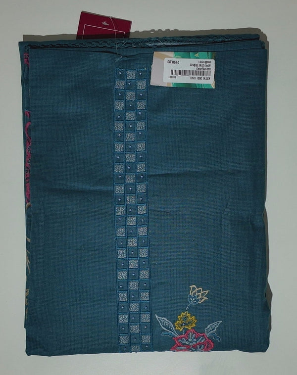 Ocean Teal Unstitched Suit with Artisan Embroidery",
