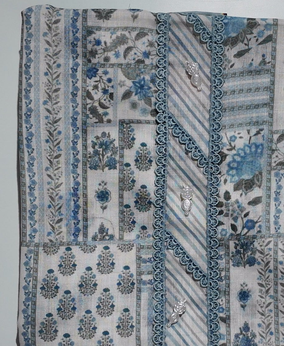 Artisan Blue Blossom Unstitched Suit Fabric",