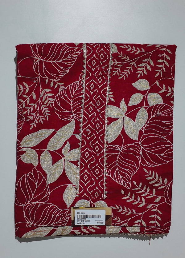 Vibrant Crimson Leaves Unstitched Suit - Artistry in Fabric",