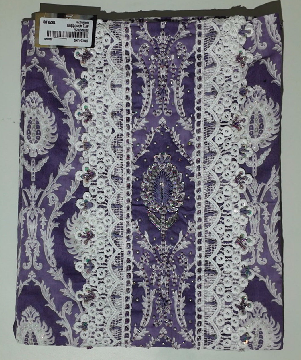 Artisan Lavender Elegance: Intricate Lace Unstitched Suit