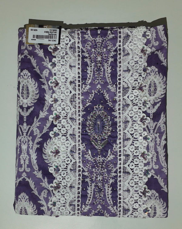 Artisan Lavender Elegance: Intricate Lace Unstitched Suit",