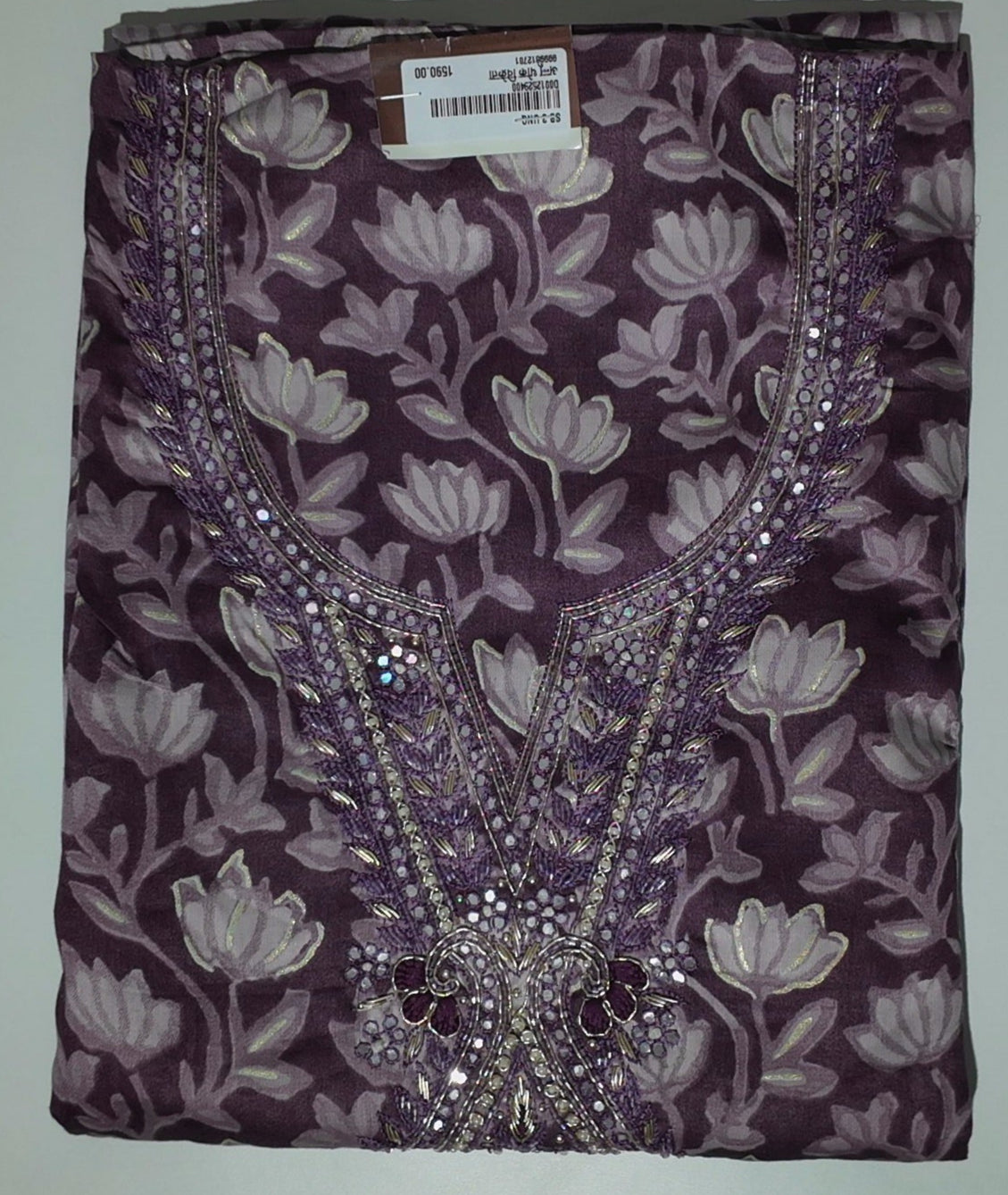 Lavender Blossom Charm: Embroidered Unstitched Suit Delight