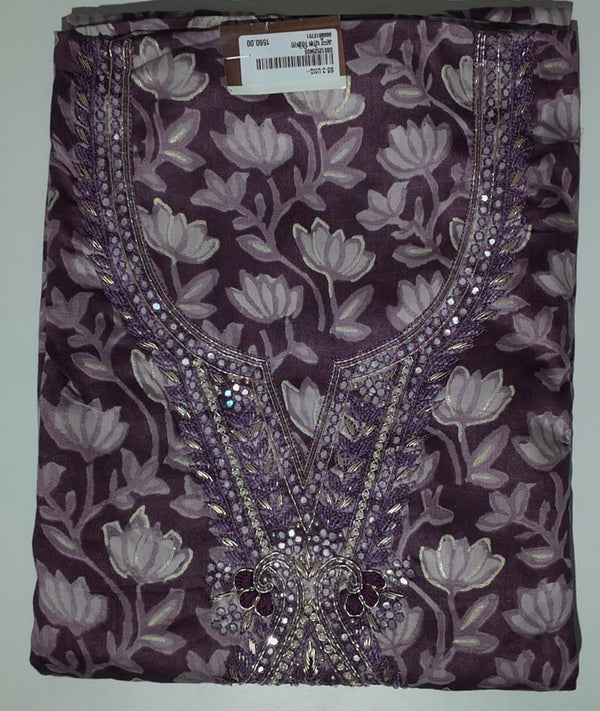 Lavender Blossom Charm: Embroidered Unstitched Suit Delight",