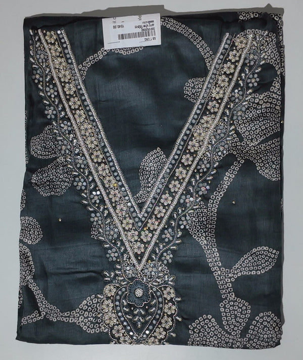 Midnight Blossom: Luxurious Unstitched Suit with Intricate Embroidery",