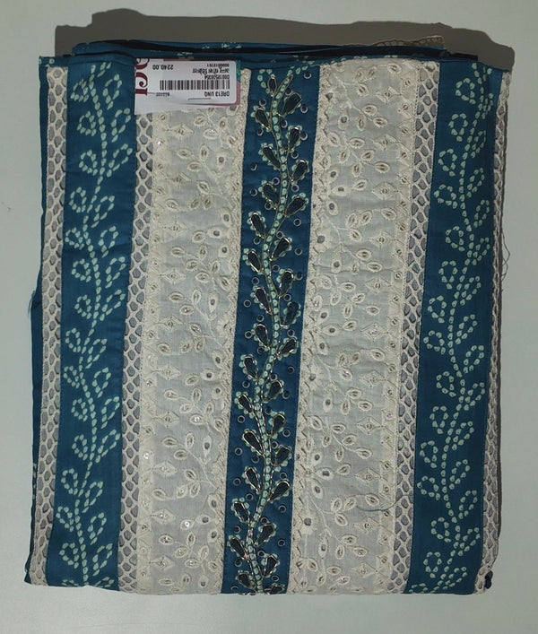 Azure Blossom Symphony: Unstitched Embellished Ensemble",