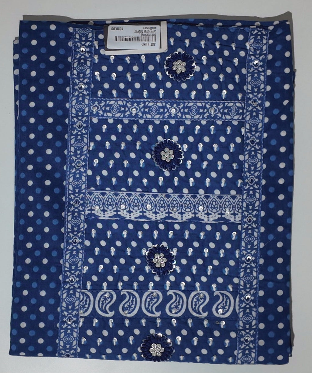 Charming Azure Unstitched Suit with Intricate Patterns